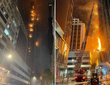 Miniatura: Płonął 42-piętrowy wieżowiec w Hongkongu....