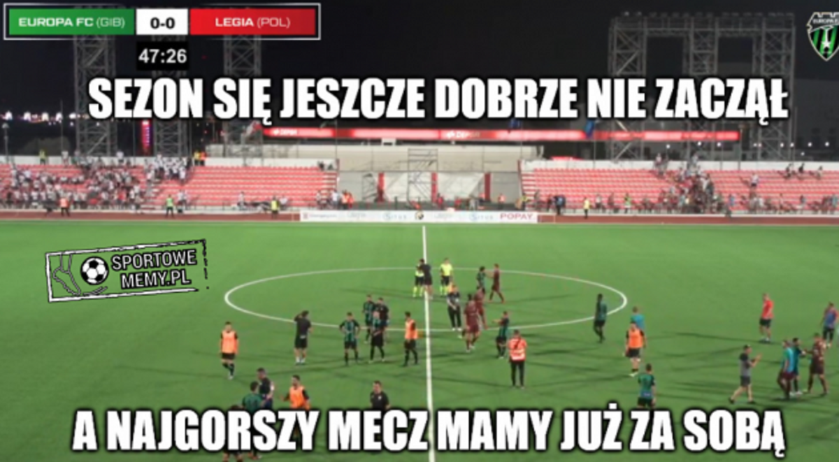 Legia remisuje z drużyną Europa FC. Internauci tworzą memy 