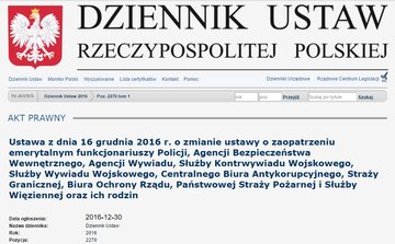 Tzw. ustawa dezubekizacyjna opublikowana w&nbsp;Dzienniku Ustaw