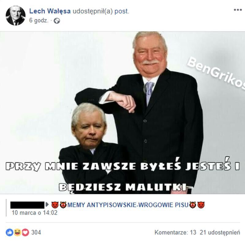 Wpis podany dalej przez Lecha Wałęsą 