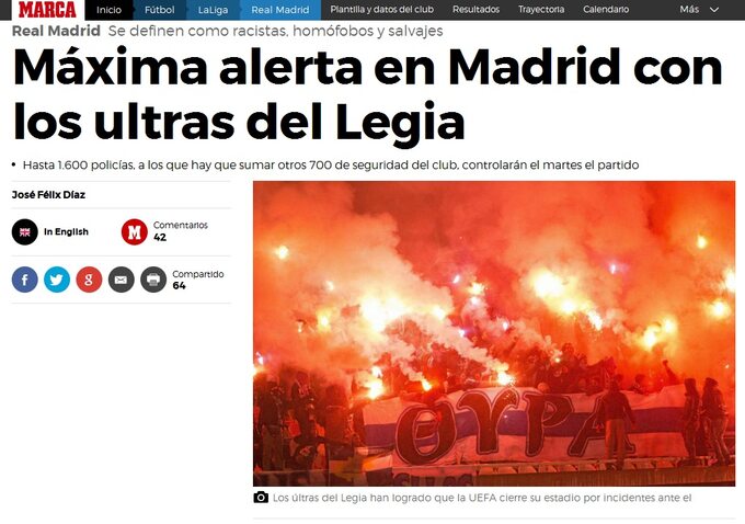 "Marca" o kibicach Legii