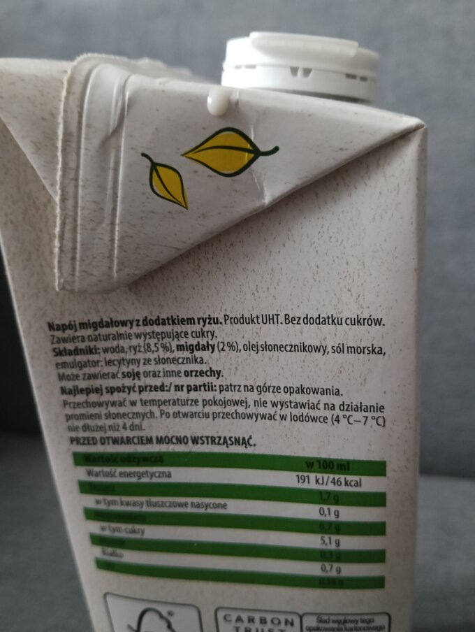 Skład napoju migdałowego Vegelogy