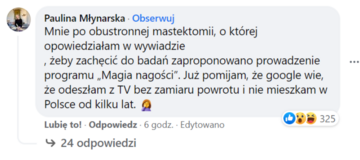 Screen z&nbsp;Facebooka Jakuba Żulczyka/komentarz Pauliny Młynarskiej