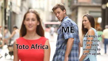 Mem na temat piosenki "Africa" zespołu Toto 