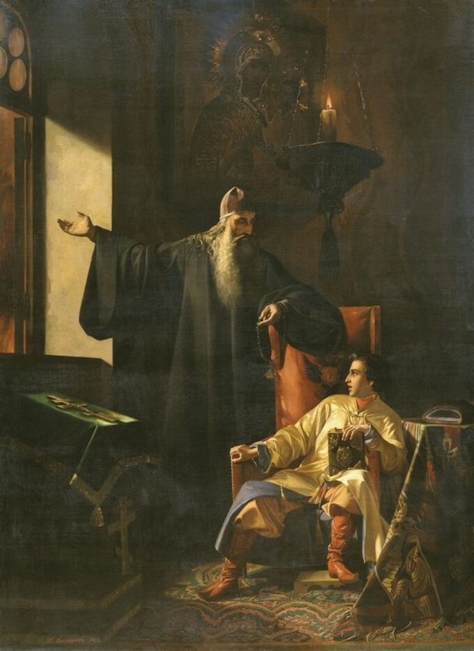 Młody Iwan Groźny i mnich Sylwester