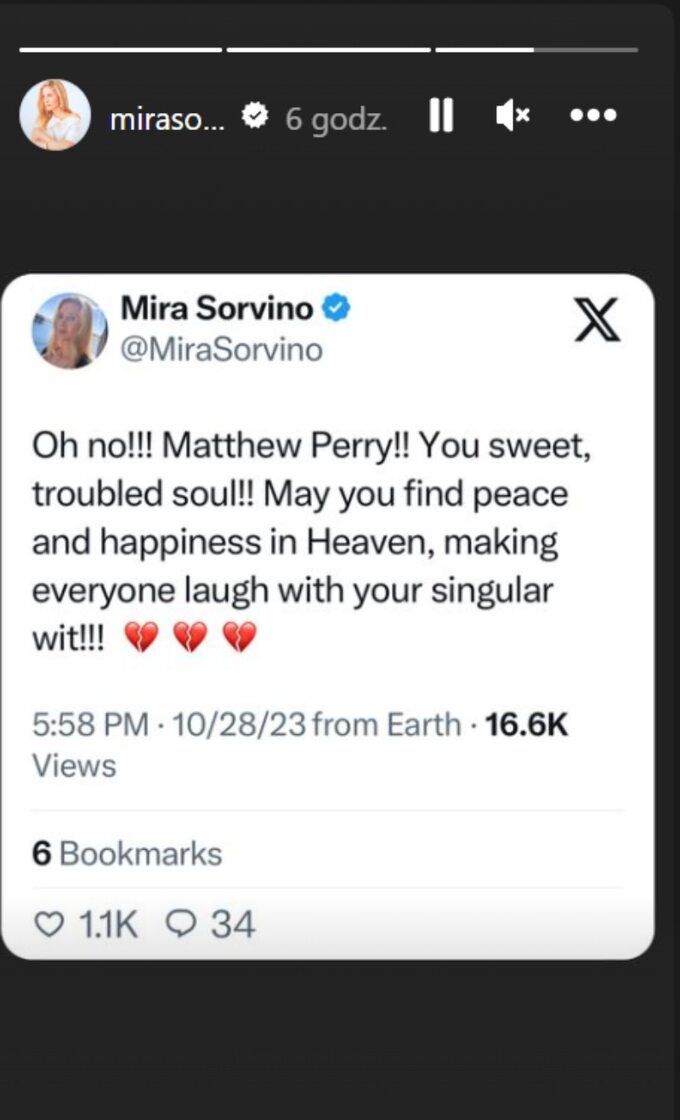 Mira Sorvino żegna Metthew Perry