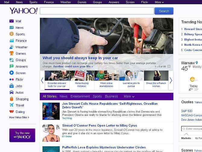 Zrzut ekranu ze strony Yahoo.com