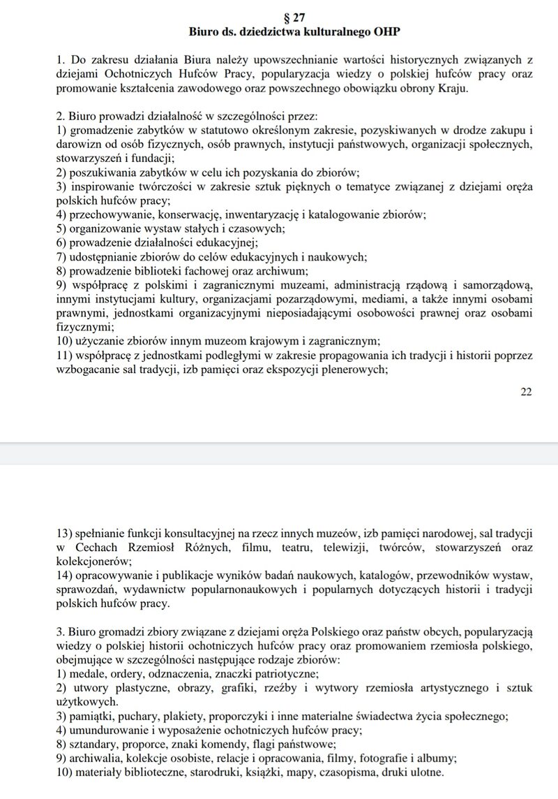 Fragment regulaminu organizacyjnego komendy głównej OHP