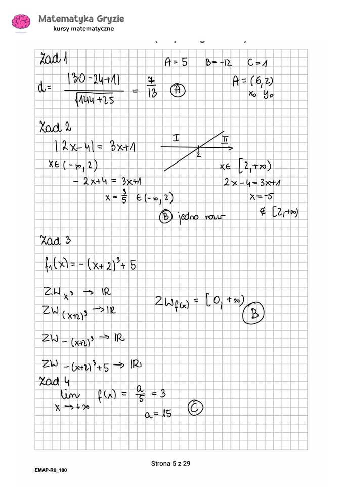 Zadanie 1, 2, 3, 4 obliczenia – Matura 2024. Matematyka — poziom rozszerzony, Formuła 2015 — arkusze z odpowiedziami