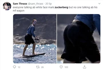 Mark Zuckerberg jako surfer i mem 