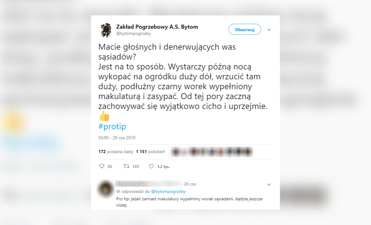 Wpisy zakładu pogrzebowego w mediach społecznościowych 