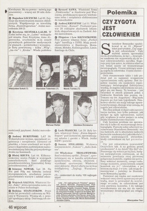 100 Najbogatszych Polaków - Ranking Wprost 1991 