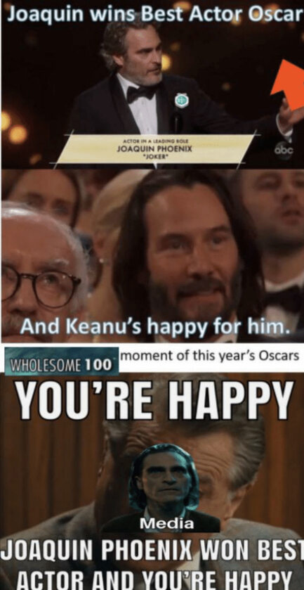 Joaquin Phoenix wygrywa Oscara i Keanu cieszy się jego szczęściem/Media: Joaquin Phoenix wygrał Oscara i jesteś szczęśliwy 