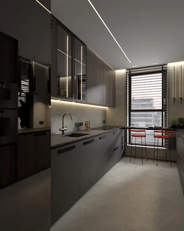 Kuchnia w ciemnej zabudowie, projekt Agata Izdebska 