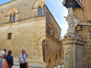 Arquitectura de Mdina. A la izquierda se encuentra el Palacio de Santa Sofía, y cerca, la Iglesia de las Carmelitas.