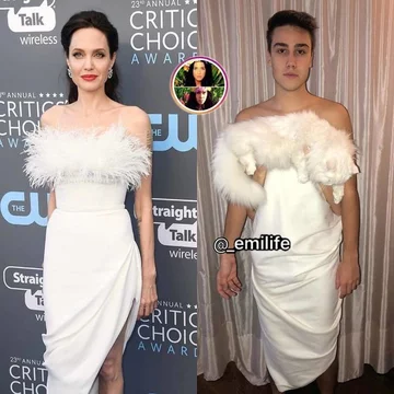 Po prawej Emanuele Ferrari parodiujący kreacje celebrytów 