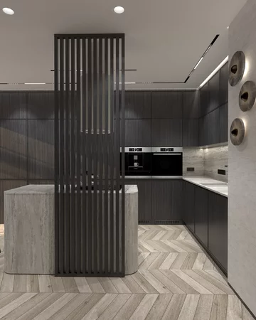 Kuchnia w ciemnej zabudowie, projekt Agata Izdebska 