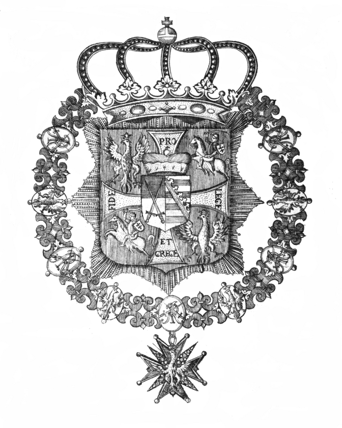 Herb Augusta II Mocnego z łańcuchem Orderu Orła Białego 