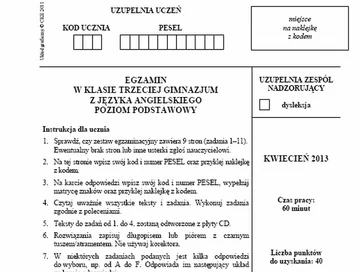 Egzamin gimnazjalny 2013. Języki obce. Arkusz z języka angielskiego (fot.CKE)