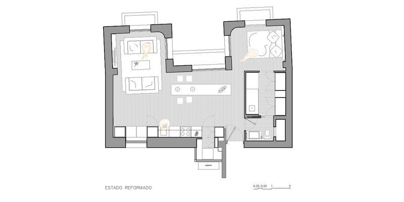 Plan mieszkania o powierzchni ok. 50 metrów kwadratowych