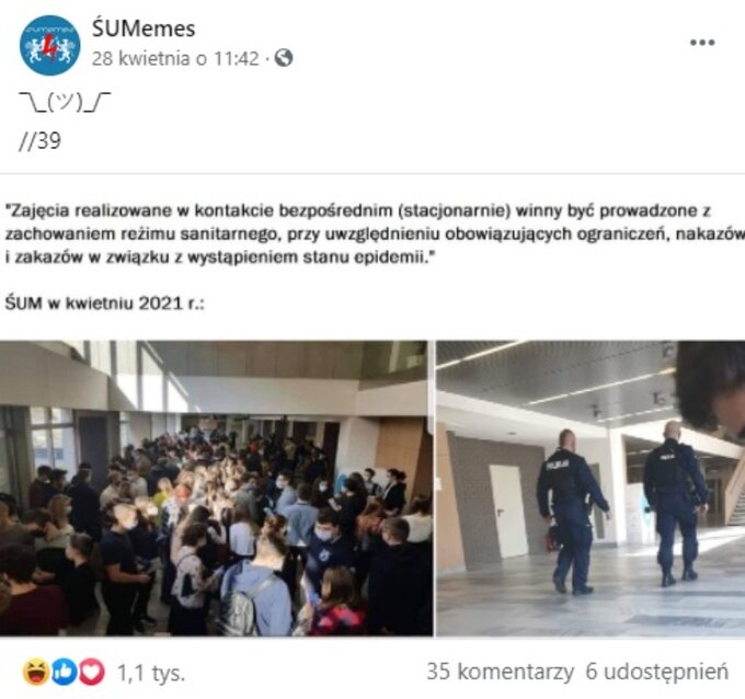 Zdjęcie studentów publikuje m.in. ŚUMemes