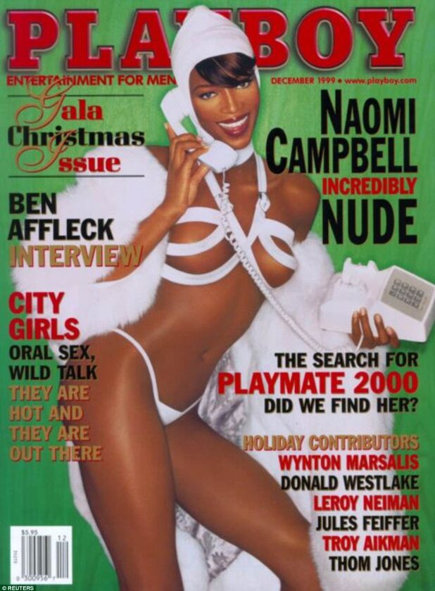 Okładka magazynu "Playboy" - grudzień 1999 rok Supermodelka Naomi Campbell.
