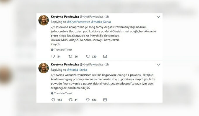 Wpisy Krystyny Pawłowicz na Twitterze