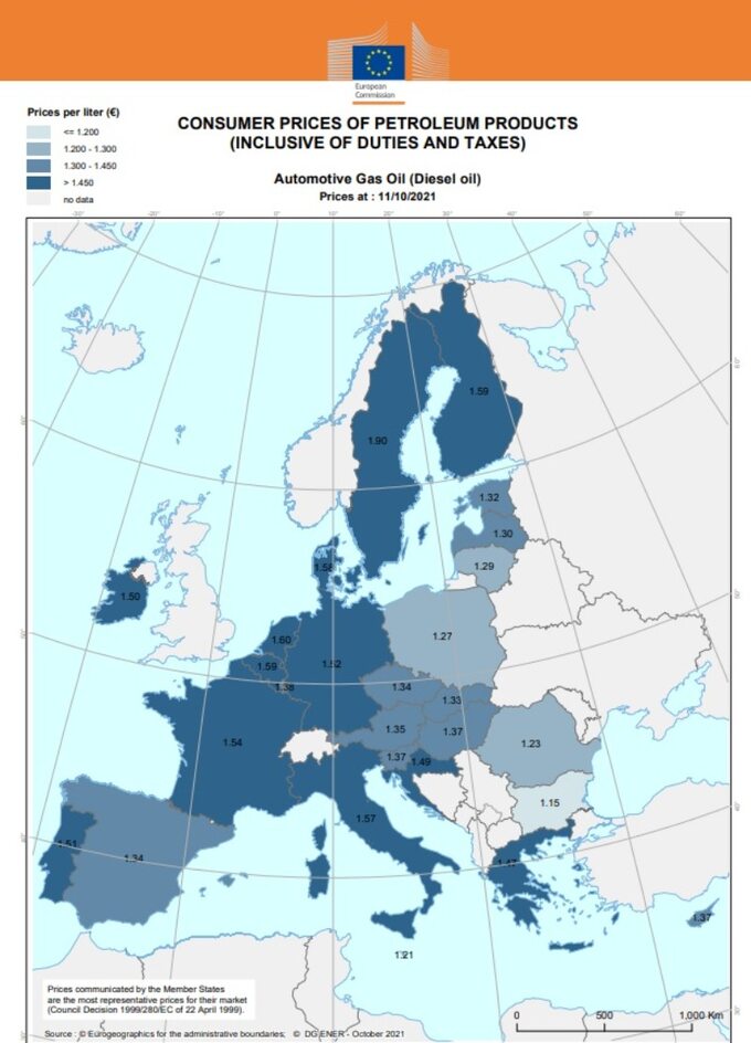 Ceny oleju napędowego w Unii Europejskiej. Stan na 11.10.2021