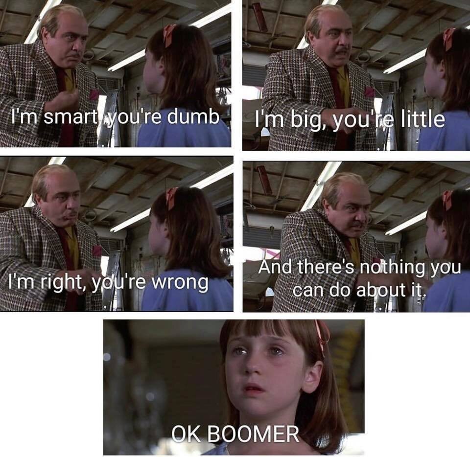 Mem związany z hasłem „OK BOOMER” i międzypokoleniową wojną w internecie 