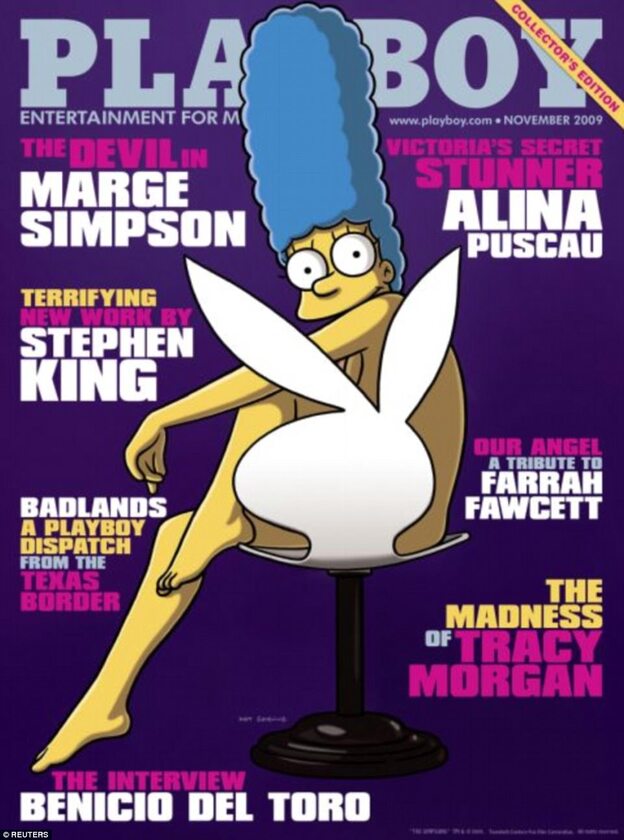 Okładka magazynu "Playboy" - listopad 2009 Marge Simpson na okładce "Playboya" w ramach uczczenia 20. rocznicy "The Simpsons".