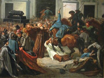 Kozacy ścigający uczestnik&oacute;w demonstracji patriotycznej w&nbsp;kościele św. Anny w&nbsp;1861 roku
