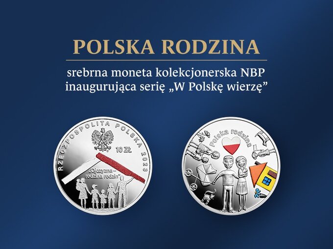 Awers srebrnej monety „Polska rodzina”