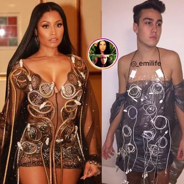 Po prawej Emanuele Ferrari parodiujący kreacje celebrytów 