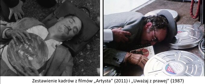 kadry z filmów "Artysta" (2011) i "Uważaj z prawej" (1987)