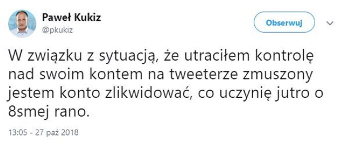 Wpis Pawła Kukiza na Twitterze