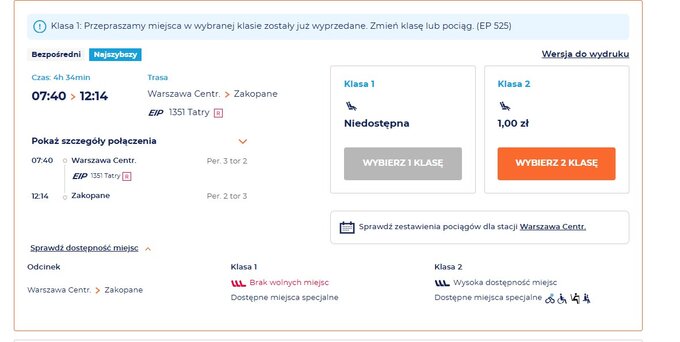Bilety PKP do Zakopanego