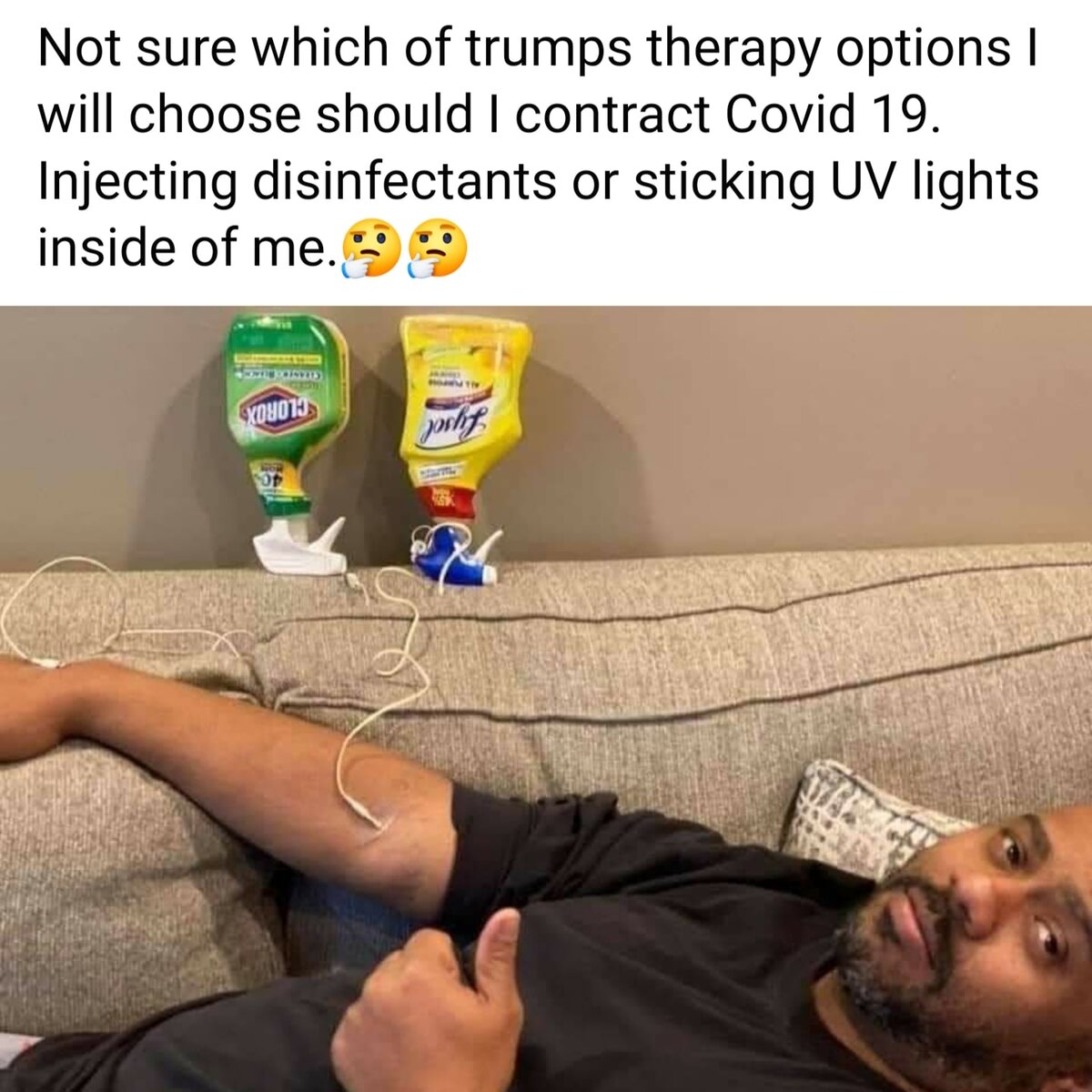 Mem po propozycjach Tumpa, by koronawirusa leczyć wybielaczem i środkami czyszczącymi 
