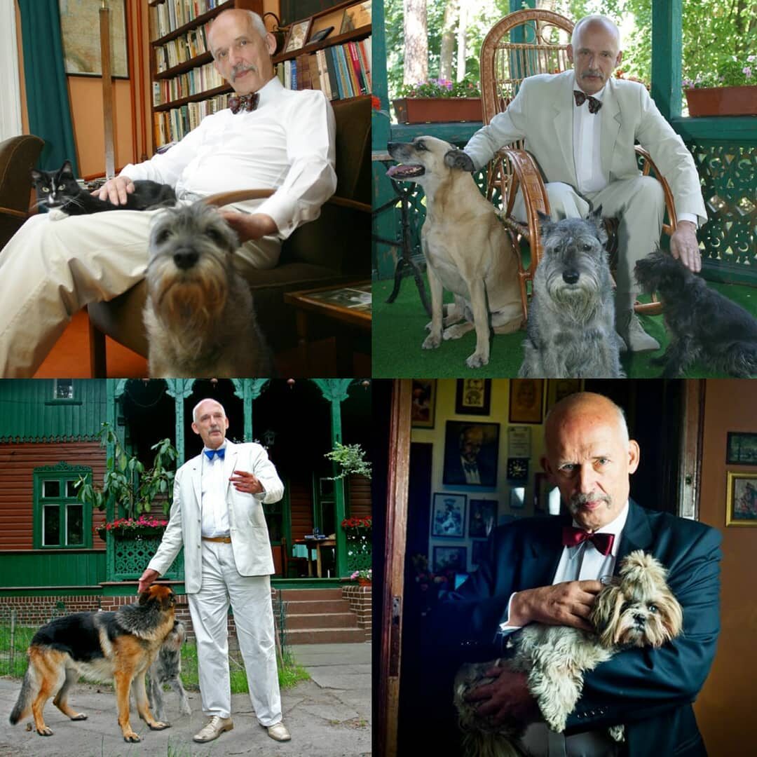 Janusz Korwin-Mikke ze zwierzętami 