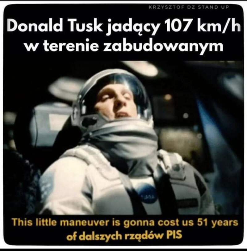 Mem z Donaldem Tuskiem, który przekroczył prędkość 