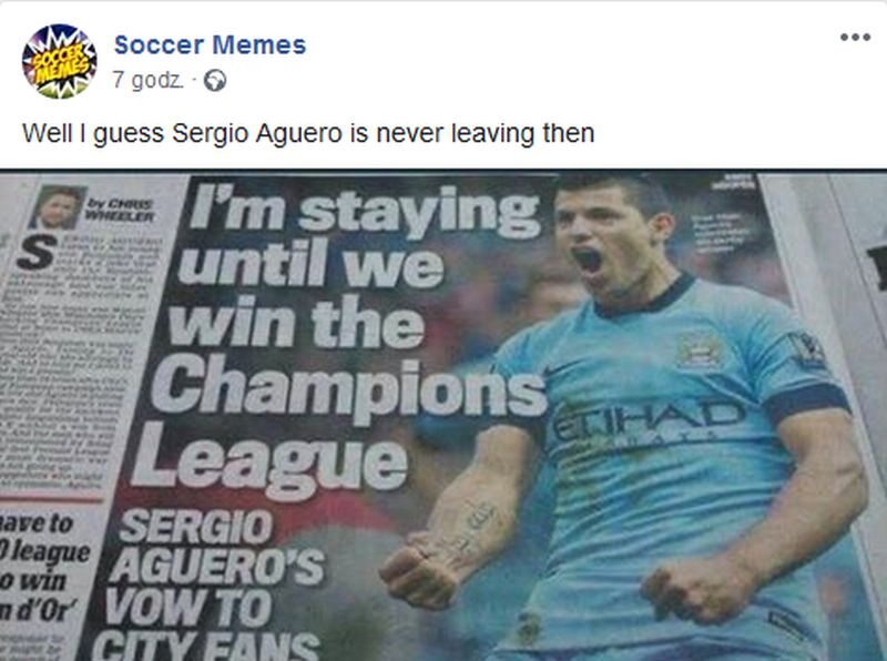 Aguero zostaje w City, dopóki nie wygrają tam Ligi Mistrzów? Chyba nigdy więc nie odejdzie 