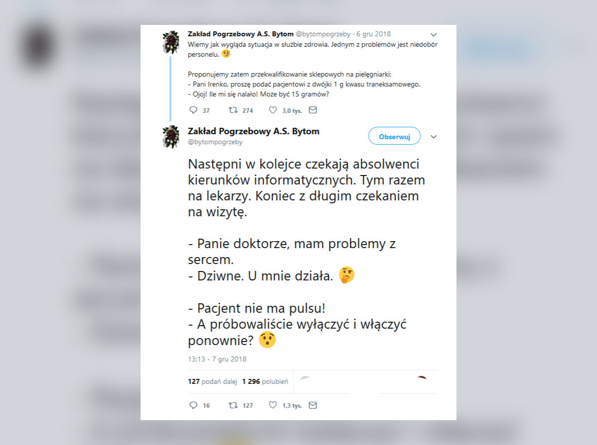 Wpisy zakładu pogrzebowego w mediach społecznościowych 