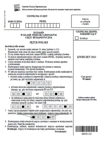 Egzamin gimnazjalny 2013. Część humanistyczna. Arkusz z języka polskiego (fot.CKE)