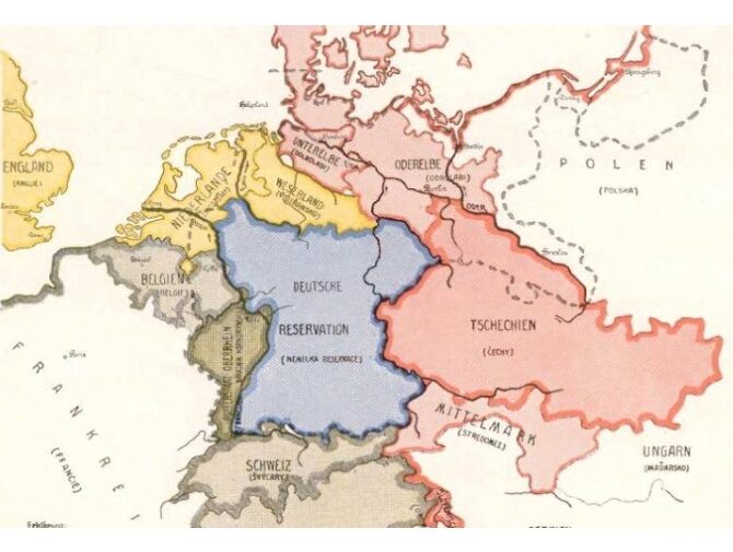 Znany jest fakt, że po II WŚ Niemcy miały zostać rozebrane lub zamienione w rolnicze państwo, natomiast mniej znana jest ta czeska propozycja podziału Niemiec po I WŚ. Czesi byli dla Niemców łaskawsi niż alianci - zostawili im spory rezerwat.