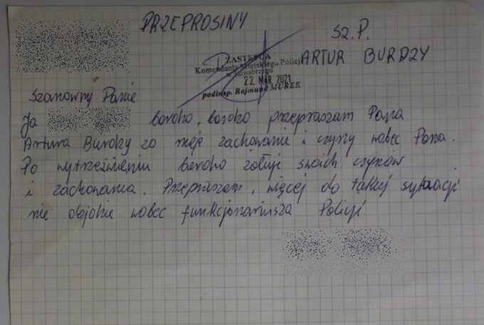 List nadesłany na komisariat w Tarnobrzegu