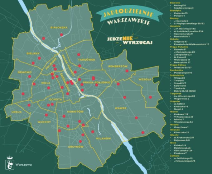 Mapa punktów Jadłodzielni w Warszawie