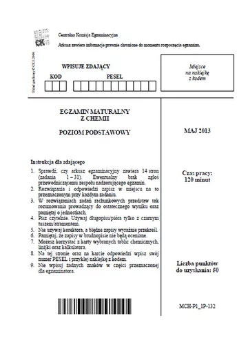 Matura 2013. Arkusz maturalny z chemii. Poziom podstawowy(fot.CKE)