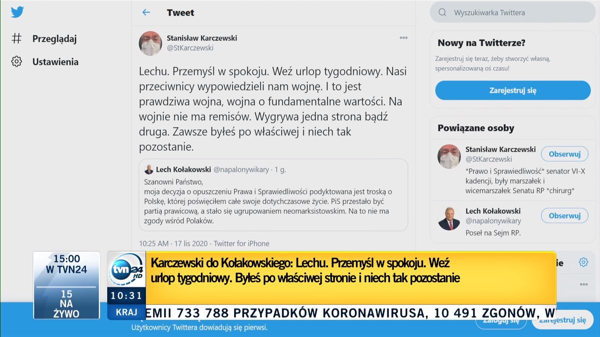Komentarz Stanisława Karczewskiego na antenie TVN24 