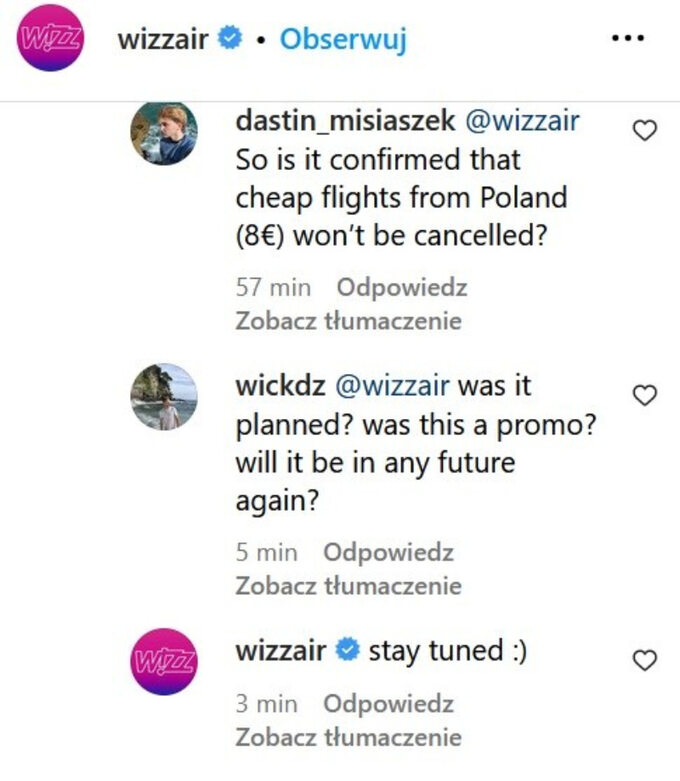 Odpowiedź Wizz Air