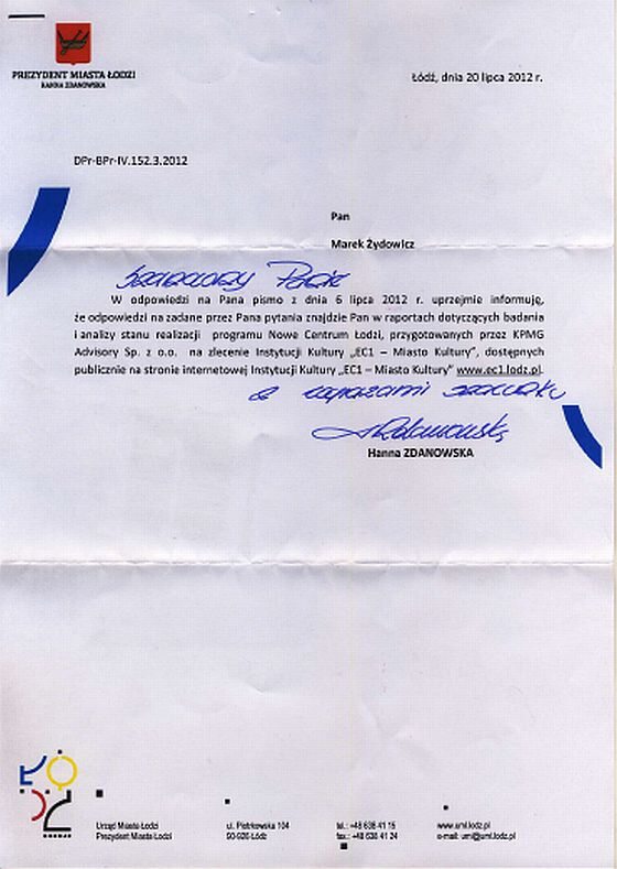 Odpowiedź Hanny Zdanowskiej na pierwszy list Marka Żydowicza