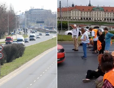 Miniatura: Aktywiści przykleili się do jezdni. Jedna...